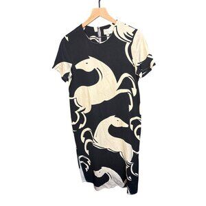 Vintage Equestrian Print Dress By Corey Lynn Calter  S  Black & White  Short Sle